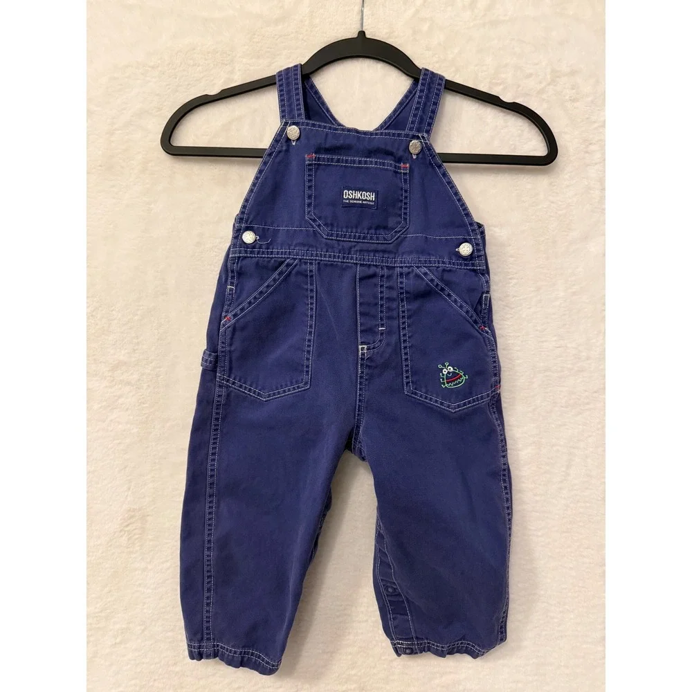 OshKosh Bgosh Baby Boy 24M Navy Blue Cotton Overalls Monster Embroidery 834-0004